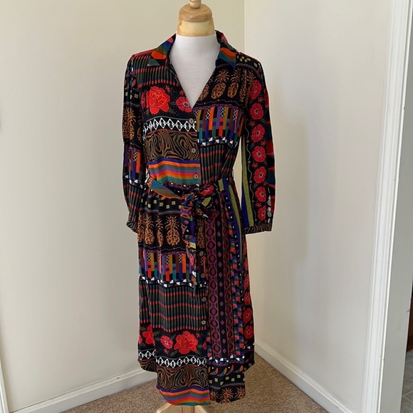 FARM RIO for Anthropologie Size S floral with pineapple print front button dress